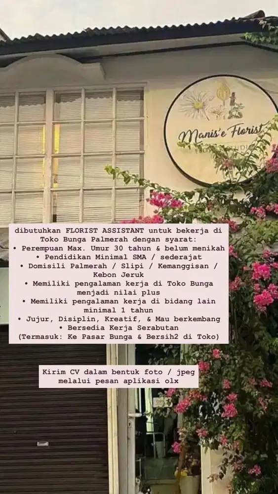 Lowongan Kerja Full Time Toko Bunga