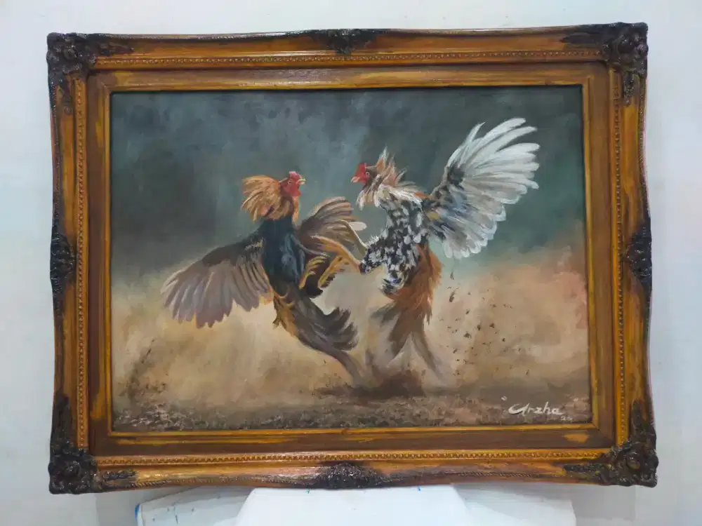 Lukisan ayam jago bertarung