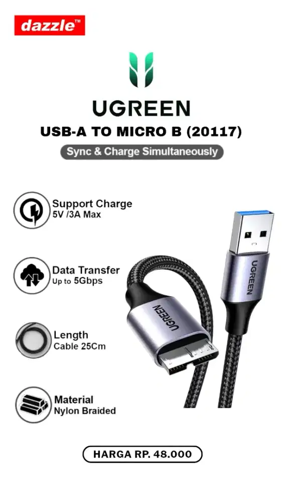 UGREEN USB A TO MICRO B CABLE (20117)