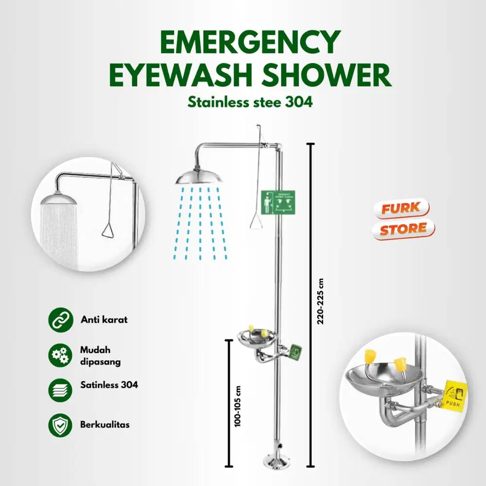 EWSH01 Eyewash Shower Stainless Steel – Safety Shower Laboratorium