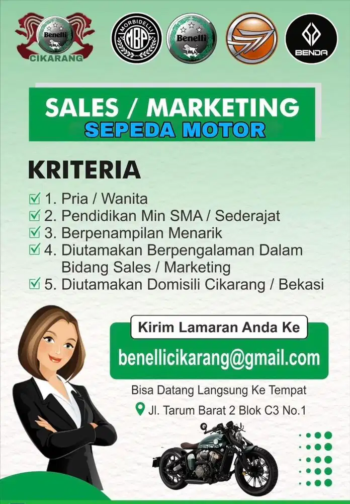 Di Butuhkan SALES / MARKETING Sepeda Motor