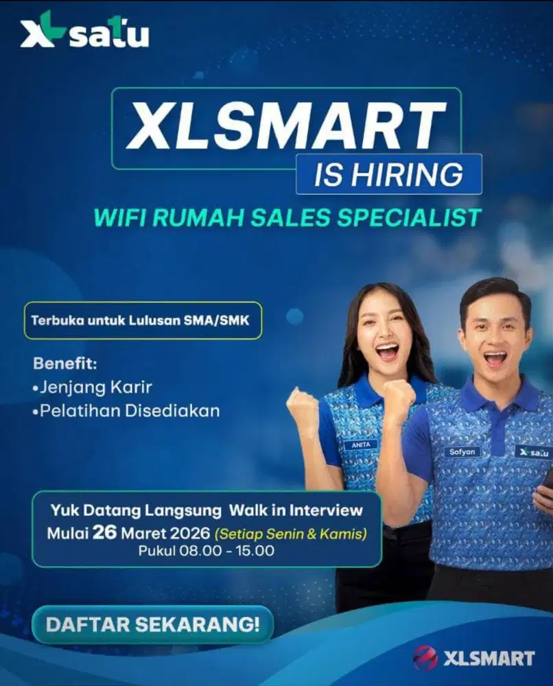 Dibutuhkan segera tenaga Sales Wifi XL Satu
