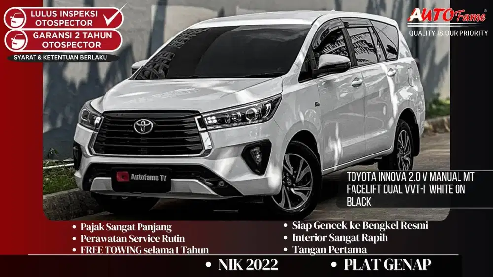 Toyota Innova 2.0 V Manual MT Facelift Dual VVT-i NIK 2022 White On Bl