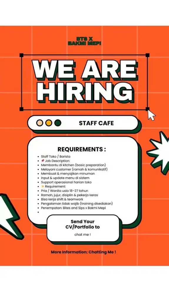 DICARI STAFF TOKO ( MEMASAK DAN MELAYANI DI KEDAI KOPI )