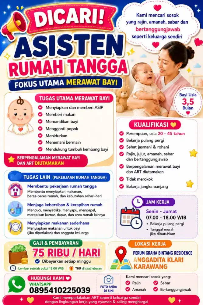 Dibutuhkan ART Momong dan Beres-beres
