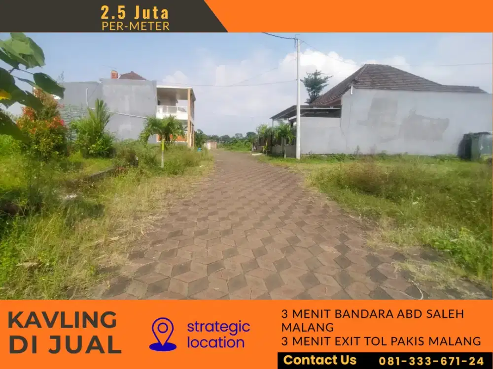 Jual Tanah SHM Pecah 3 Menit Gerbang Tol Pakis Malang