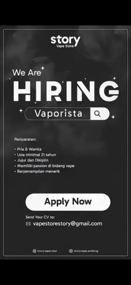 LOWONGAN KERJA VAPORISTA / JAGA TOKO VAPE