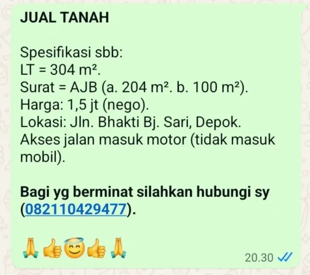 JUAL TANAH 304 M²