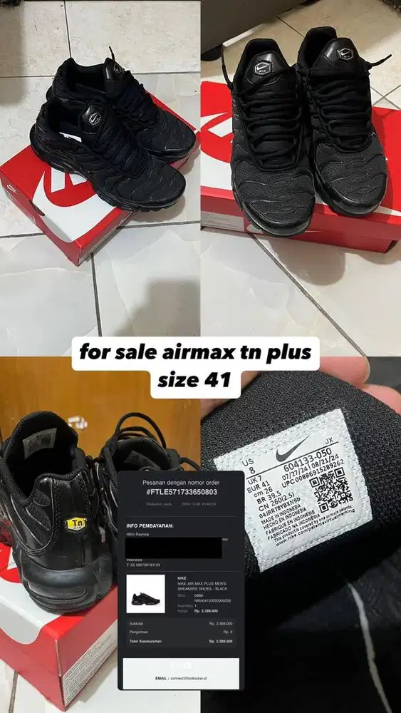 airmax tn triple black size 41