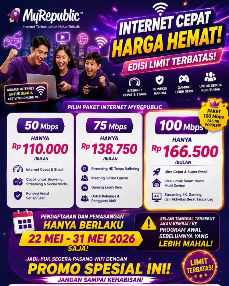 Wifi Murah 50 Mbps 110rb 75 Mbps 138rb 100 Mbps 166rb