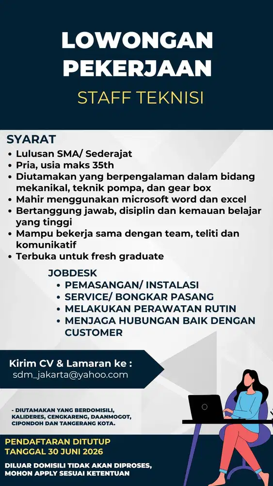 LOWONGAN KERJA TEKNISI DAN STAFF ADMIN