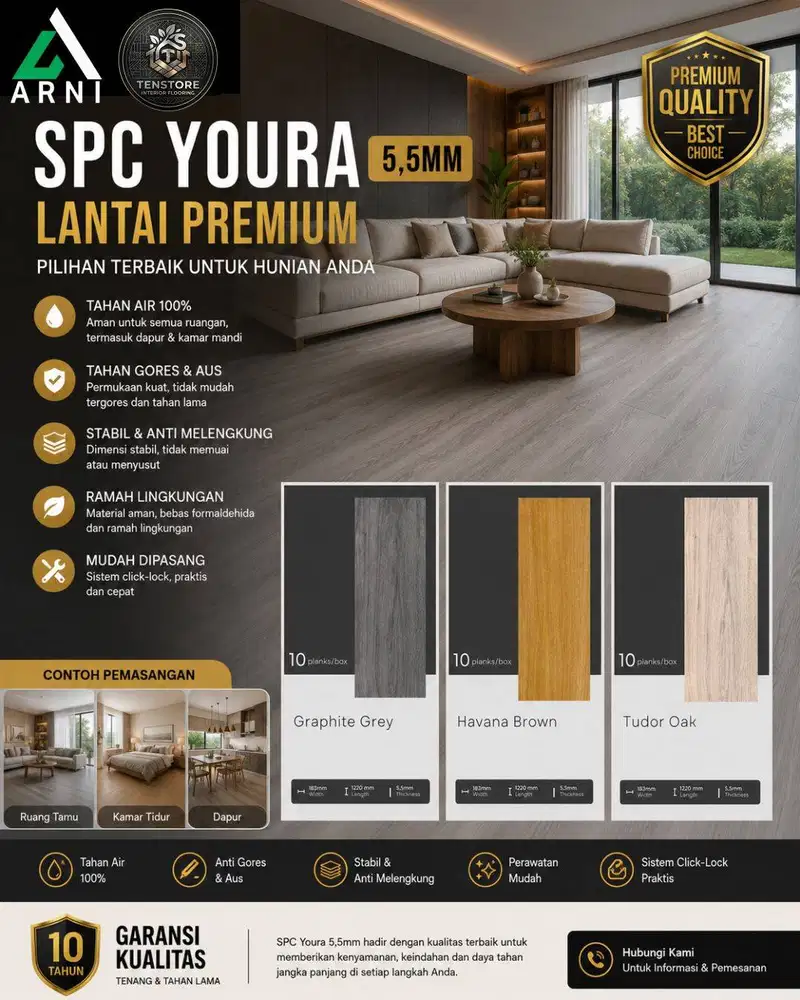 SPC Youra 5,5mm Premium Flooring Anti Air Lantai Vinyl SPC Kuat & Taha