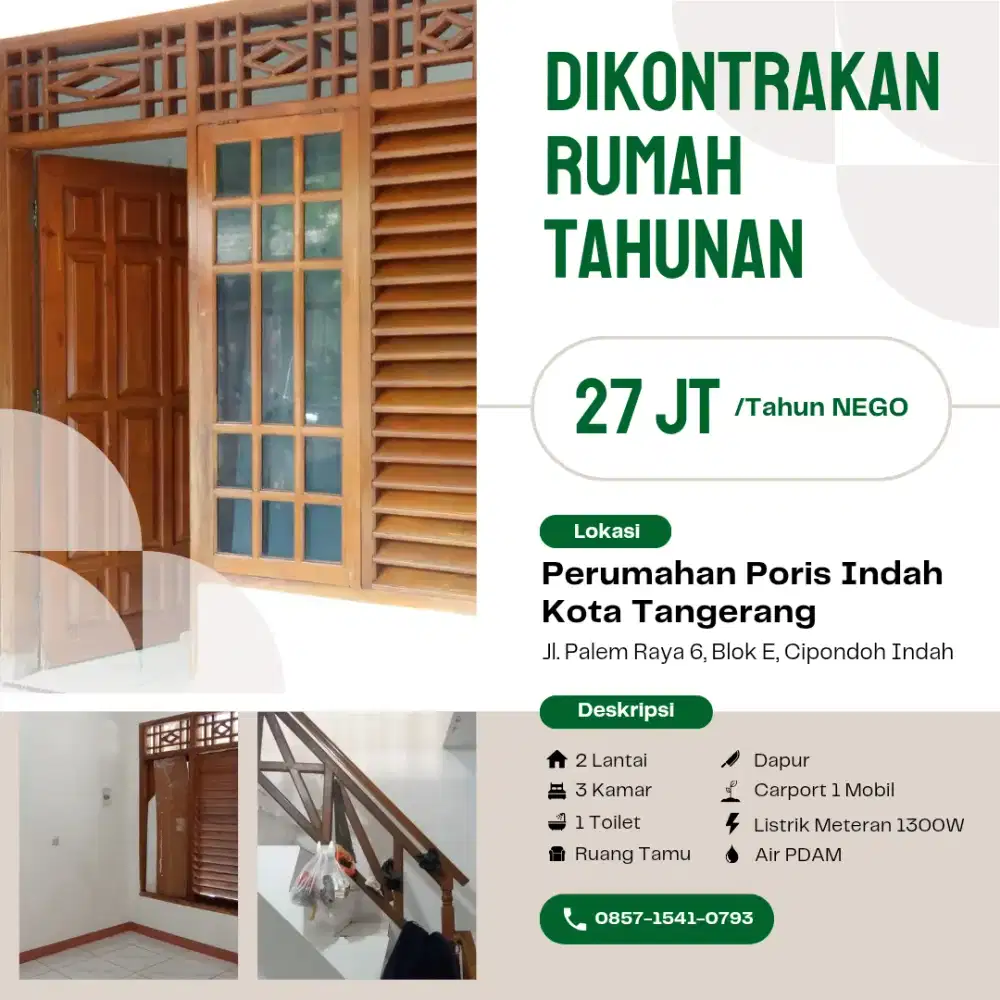 DISEWAKAN RUMAH DI PORIS INDAH TAHUNAN