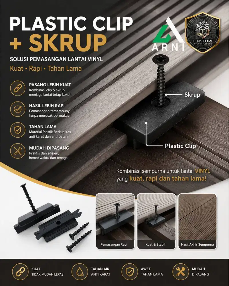 Accesories plastic clip + skrup WPC Decking | Pengait papan Decking |