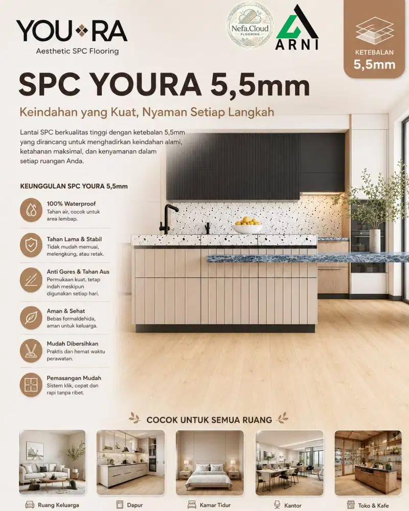 SPC Youra Tebal 5,5mm Motif Kayu - Aeshtetic | (4mm +1,5mm IXPE)
