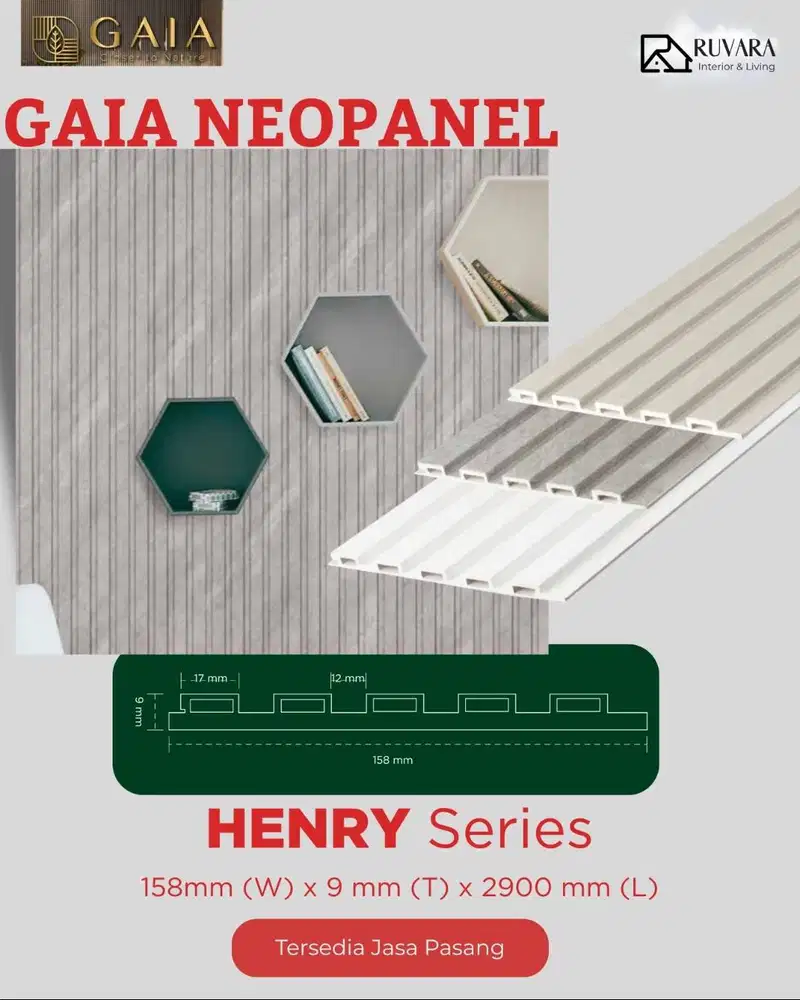GAIA Neopanel HENRY Series Tebal 9 mm Lebar 158 mm | PVC Panel Dinding