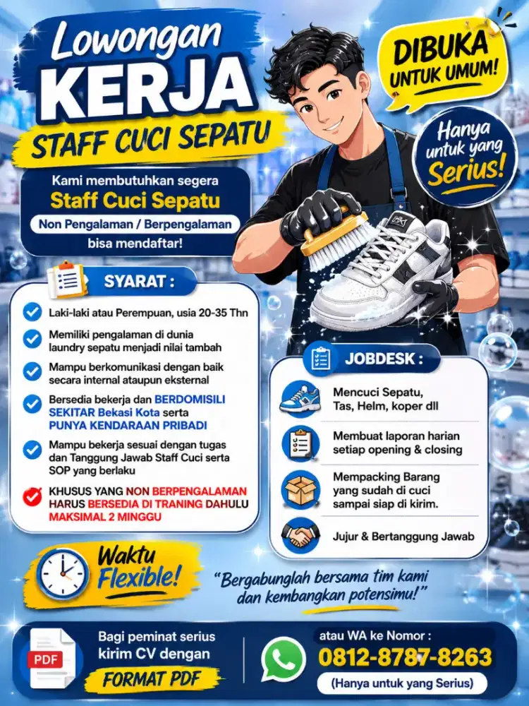Lowongan Staff Cuci Sepatu & Apparel (waktu flexible)