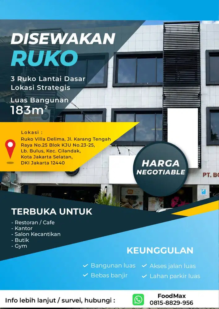 Disewakan Ruko 3 Lantai yang luas di Lebak Bulus, Jakarta Selatan