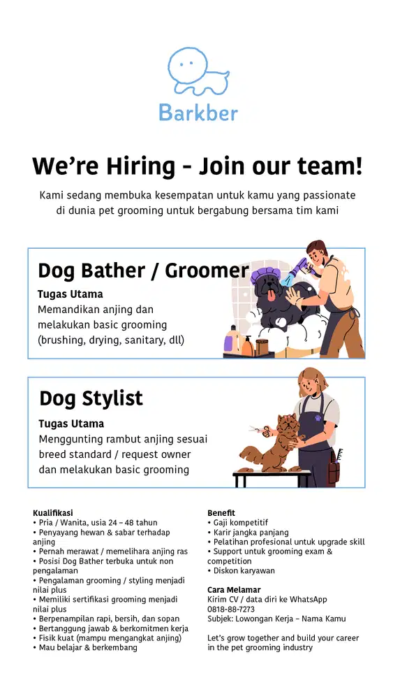 LOKER Dog Stylist dan Groomer di Jakarta Barat