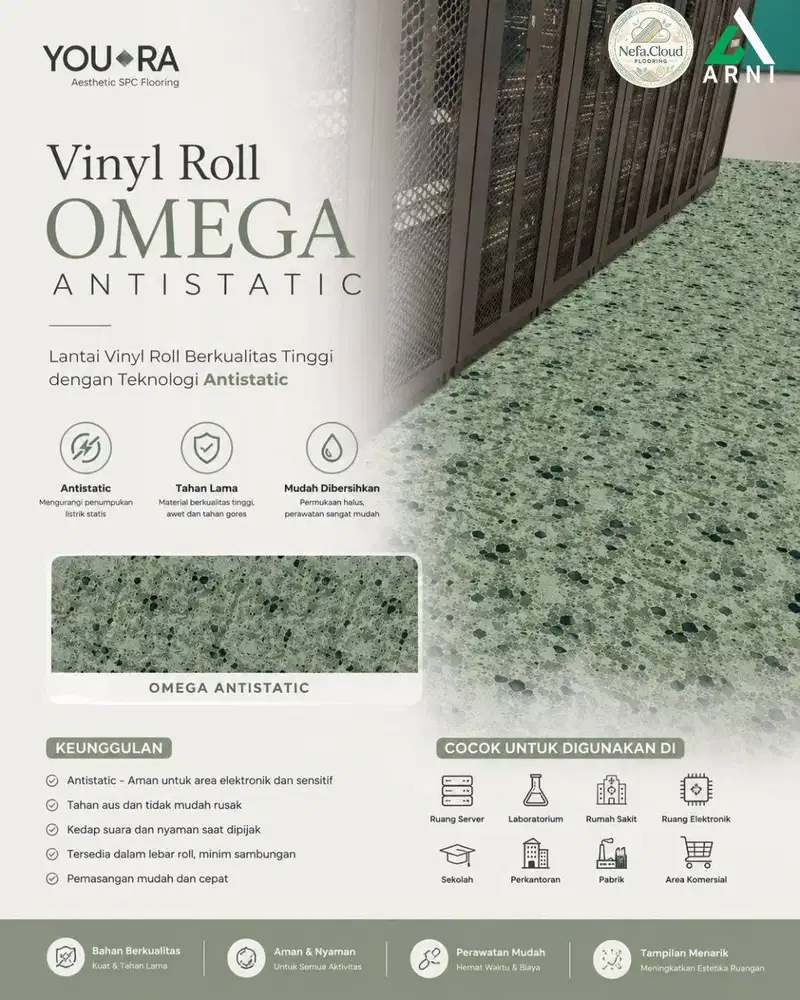 Vinyl Roll OMEGA Antistatic Tebal 2mm / Pelapis Dinding Rumah Sakit An