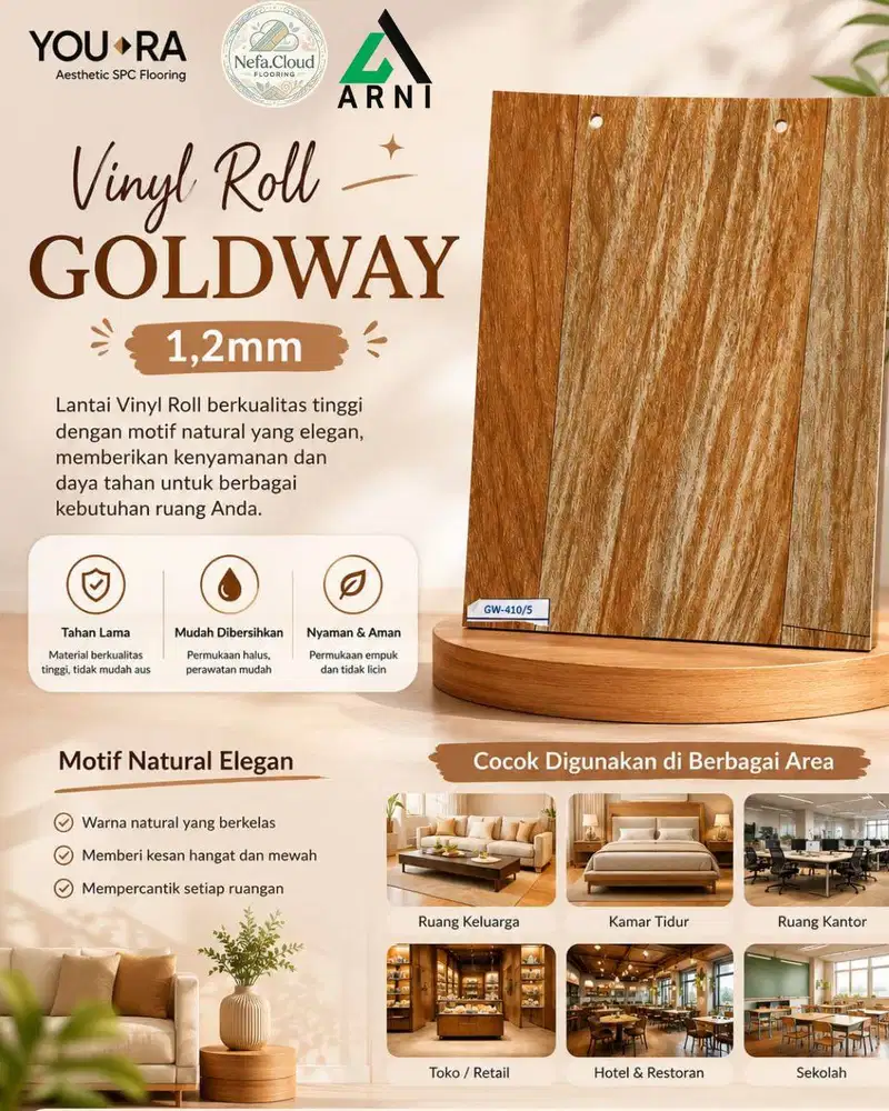 Vinyl Lantai Roll Goldway Tebal 1,2mm - Lantai Vinyl Roll LG / Wood