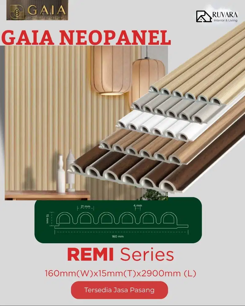 GAIA Neopanel REMI Series Tebal 15 mm Lebar 160 mm | WPC Panel Dinding