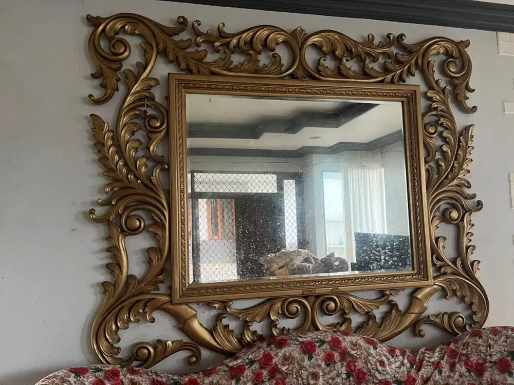 Kaca Hias Antik Ukir Jumbo Vintage Luxury Classic Gold