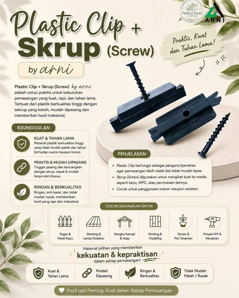 Accesories WPC Decking Plastic Clip + Skrup / Accesories Decking