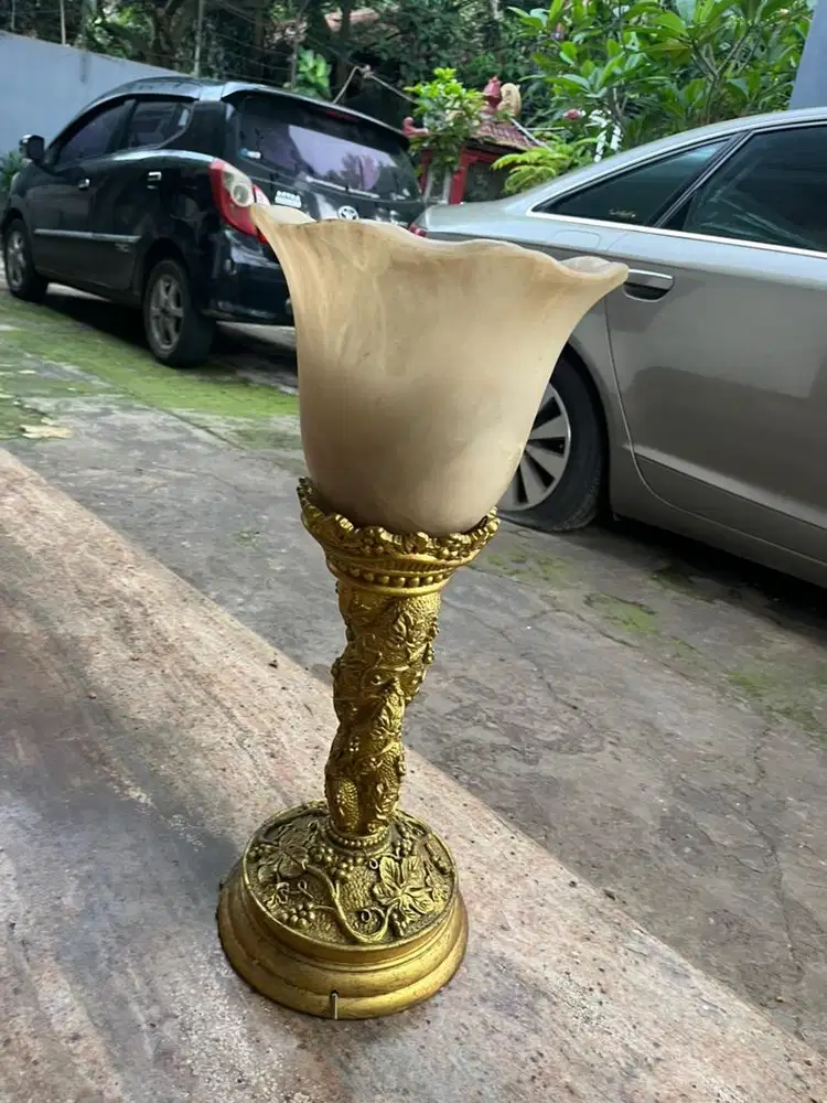 Lampu Meja Vintage Batu Alabaster Asli Klasik Eropa