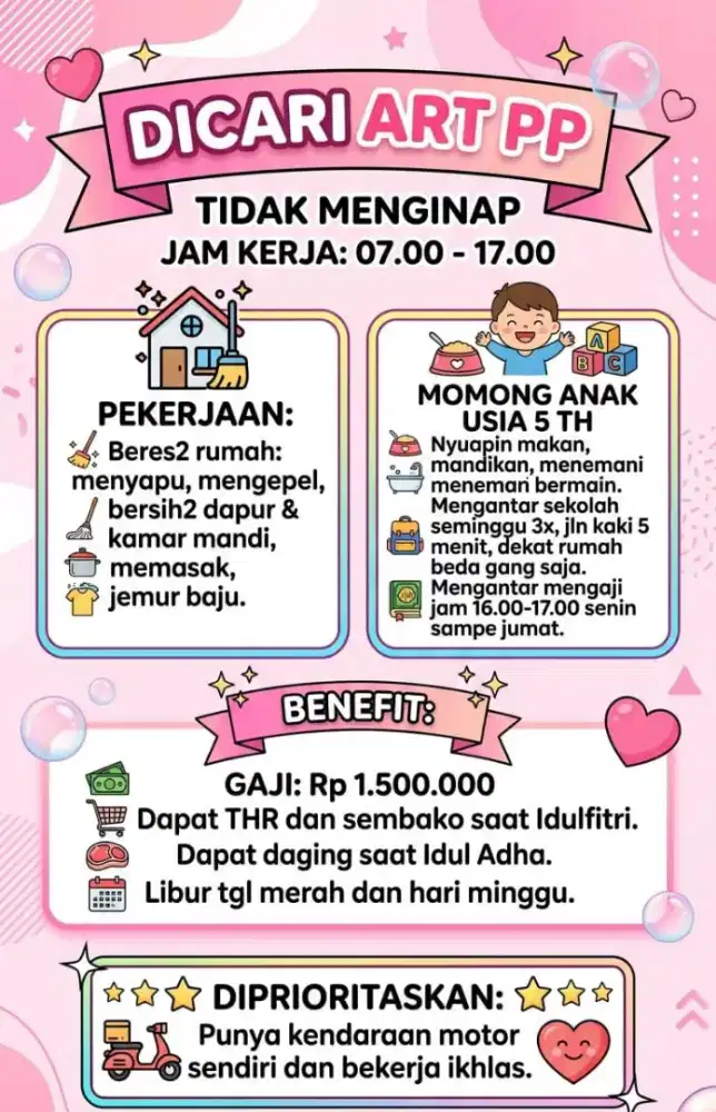 Dibutuhkan asisten rumah tangga