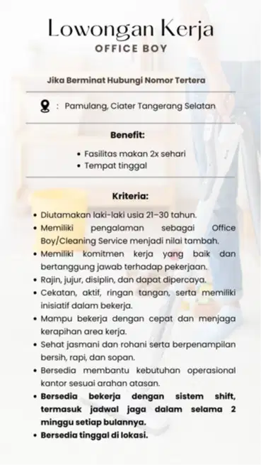 LOWONGAN KERJA OFFICE BOY