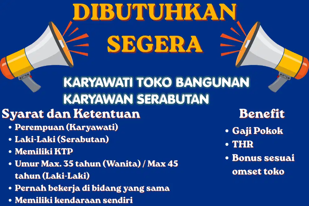 Lowongan Kerja Karyawati dan Karyawan Serabutan Toko Bangunan