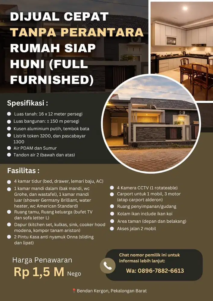 Rumah Modern Tengah Kota Full Furnished 4KT Pekalongan Barat Siap Huni