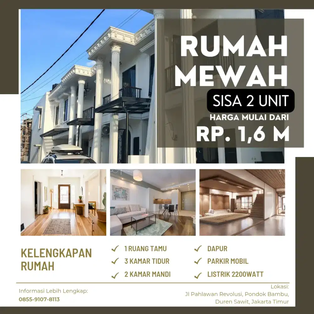 Perumahan Mewah Sisa 2unit di Pondok Bambu Duren Sawit Jakarta Timur
