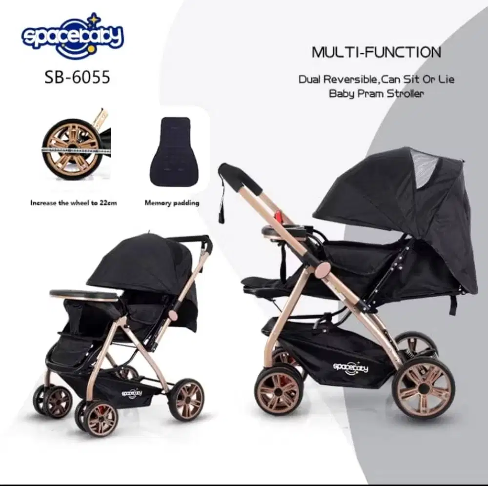 Stroller Space Baby SB 6055 Hitam ( Bisa Dua Arah Depan / Belakang )