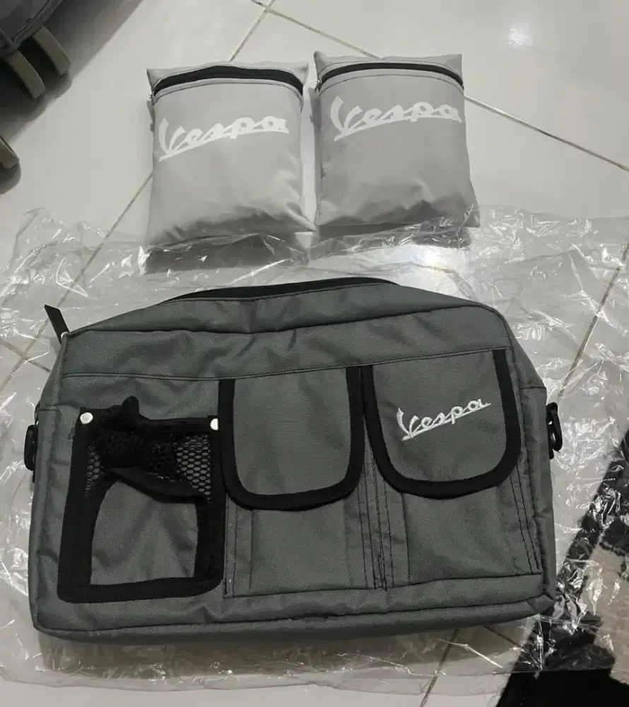 Tas Bagasi Vespa dan Cover Jok Vespa Abu Abu