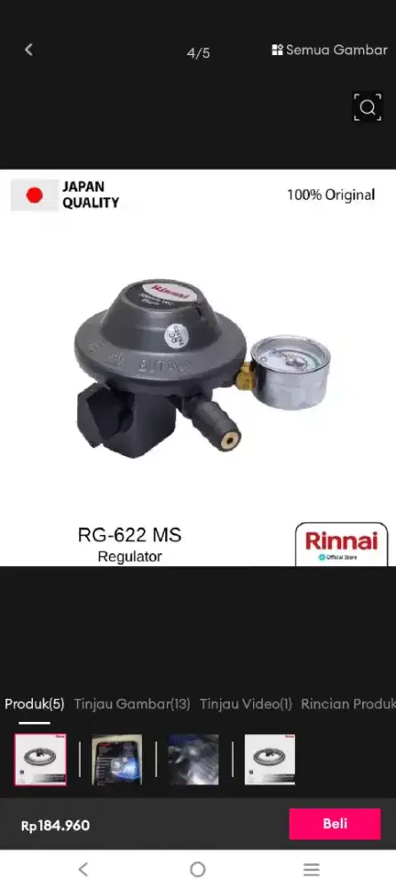 Kepala regulator asli Rinnai