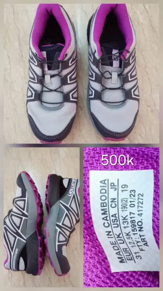 Sepatu Trail Anak Salomon Speedcross Original Size 31 Abu Pink