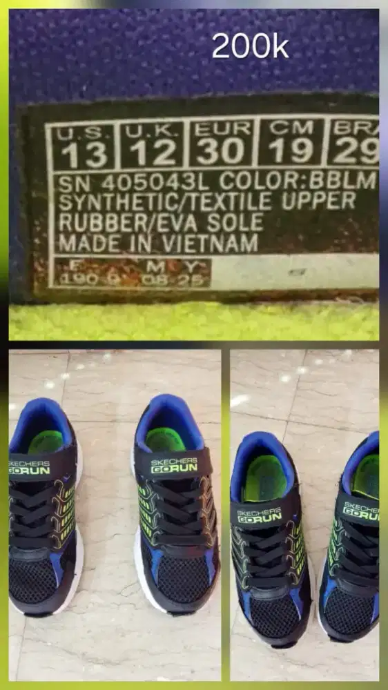 Sepatu Anak Skechers Go Run Original Size 30 Hitam Biru Like New
