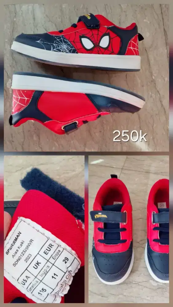 Sepatu Anak Marvel Spiderman Size 29 Merah Biru Velcro Kondisi Bagus