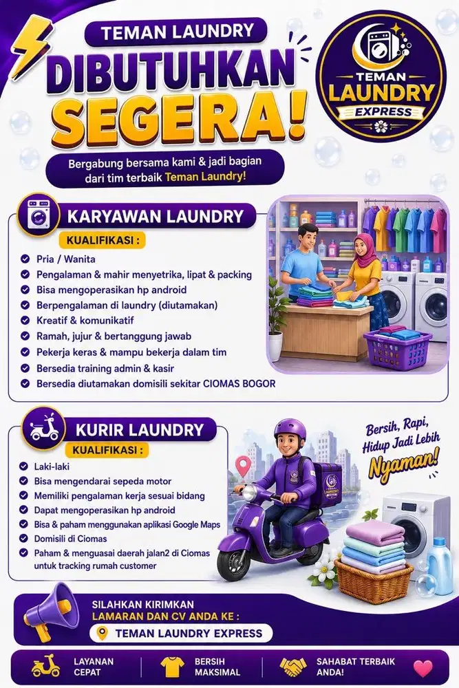 Lowongan Kerja Kurir dan Karyawan Laundry