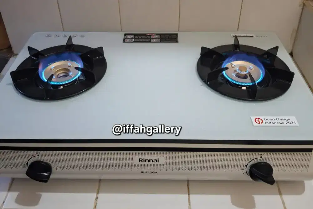 Kompor Gas Rinnai 2 Tungku Tempered Glass Putih Normal Siap Pakai