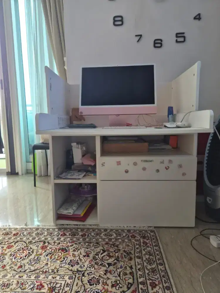 Meja Belajar / Meja Komputer IKEA Putih + Laci & Rak Penyimpanan
