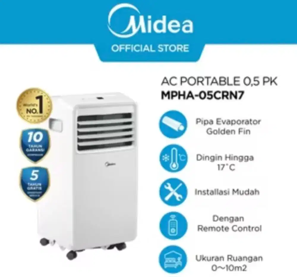 JUAL AC PORTABLE MIDEA 1 PK TYPE MPHB-09CRN7