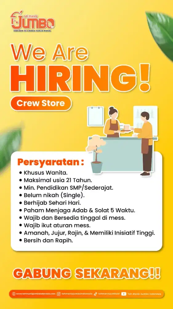 Loker khusus CEWEK AJA WAJIB BERKERUDUNG  USIA 19 smpai  22th Min SMP