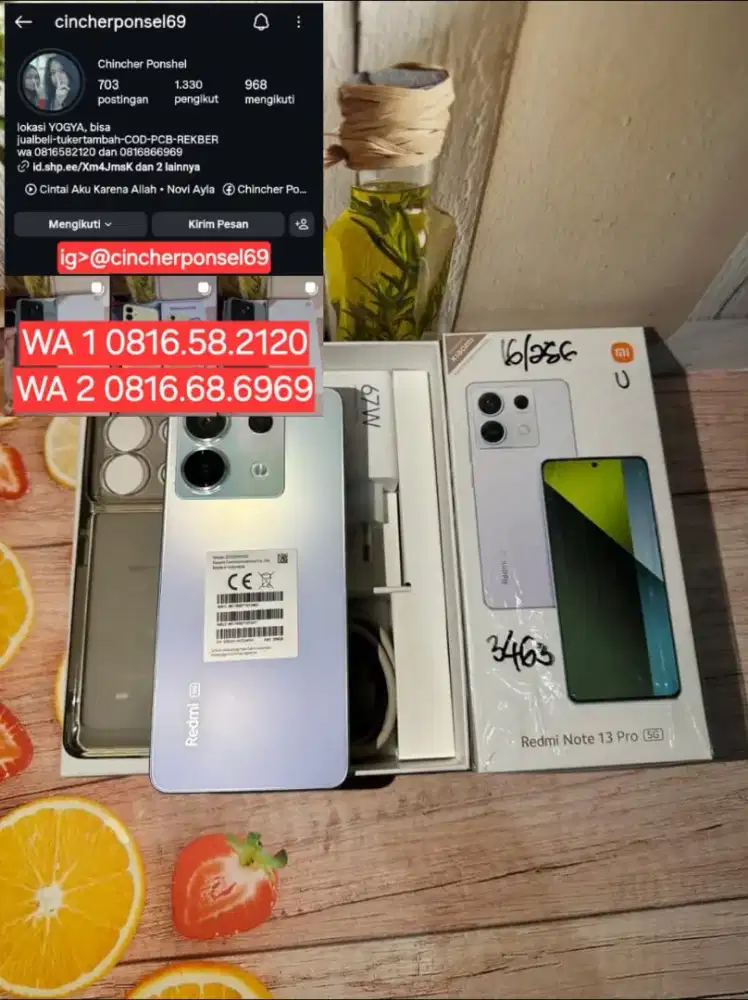 Jual hp REDMI NOTE 13 pro 5g 8/256 istimewa fullset ORIGINAL segel