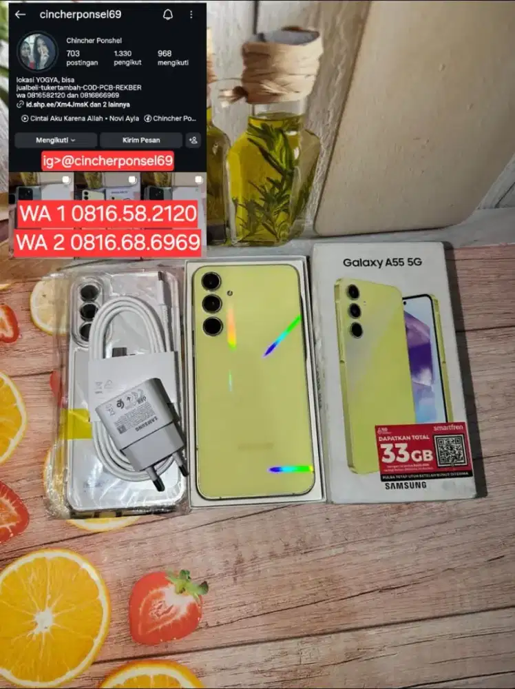 Jual hp samsung A55 5G 8/256 istimewa likenew free ADAPTOR n case