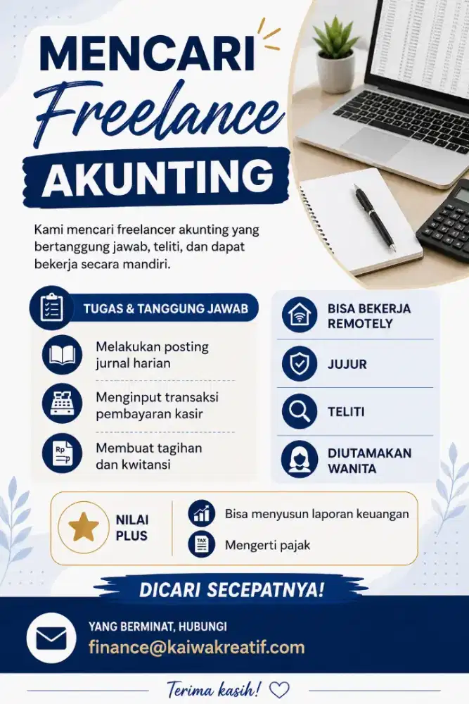 Freelance Akunting & Kasir (boleh FG)