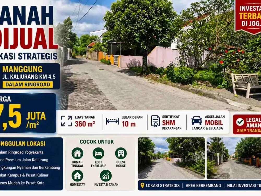 Jual Tanah Pekarangan Strategis Jalan Kaliurang Km 4,5 Dalam Ringroad