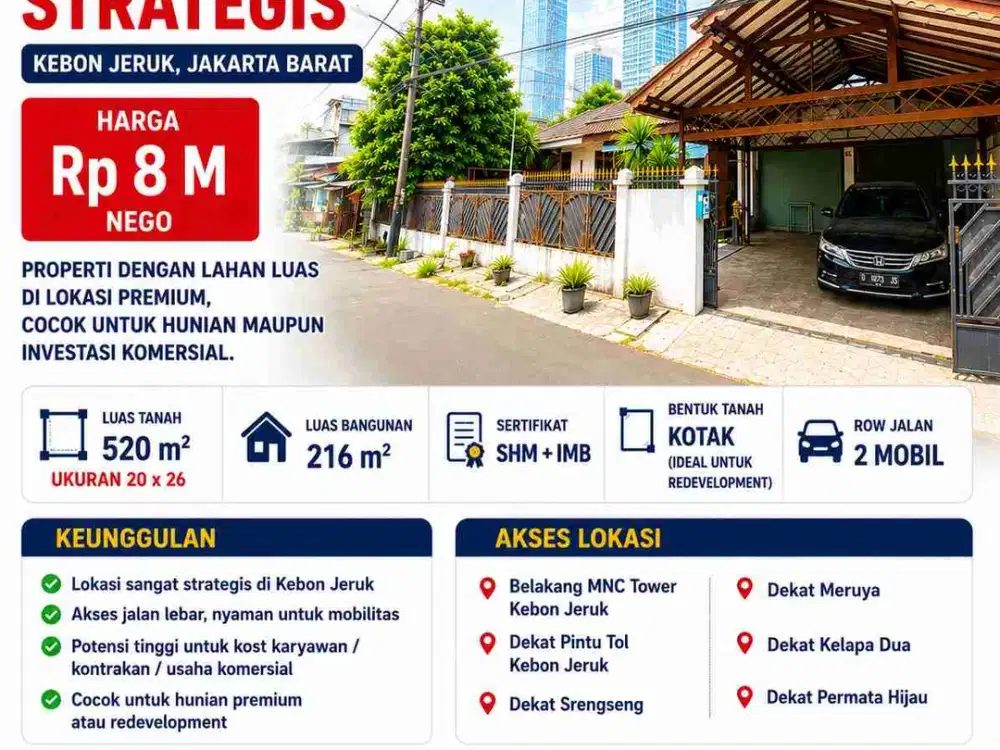 Jual cepat,masih nego! Rumah Strategis dekat mnc tower kebon jeruk jakarta barat